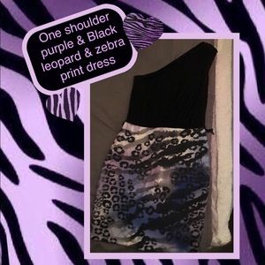 💜Black & purple 1 shoulder leopard/zebra dress💜